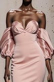 Off The Shoulder Light Pink Satin Mermaid Evening Dress