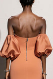Off The Shoulder Orange Mermaid Long Evening Dress