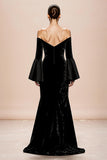 Off The Shoulder Black Mermaid Evening Dress with Slit