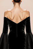 Off The Shoulder Black Mermaid Evening Dress with Slit