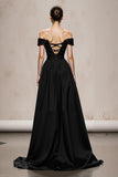 Off the Shoulder A-Line Black and White Evening Dress