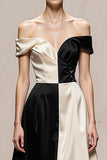 Off the Shoulder A-Line Black and White Evening Dress