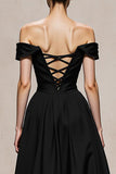 Off the Shoulder A-Line Black and White Evening Dress
