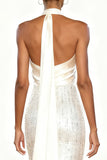 White Mermaid Halter Cut Out Sequin Evening Dress