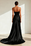 Black Strapless A Line Evening Dress with Slit