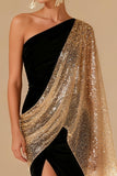 One Shoulder Black Mermaid Evening Dress with Slit