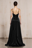 Black and White Spaghetti Straps Satin Evening Dress