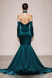 Mermaid Halter Satin Peacock Green Holiday Party Dress