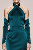 Mermaid Halter Satin Peacock Green Holiday Party Dress