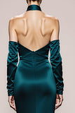 Mermaid Halter Satin Peacock Green Holiday Party Dress