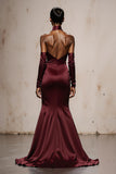Halter Mermaid Cut Out Burgundy Holiday Party Dress