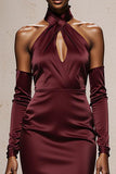 Halter Mermaid Cut Out Burgundy Holiday Party Dress