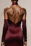 Halter Mermaid Cut Out Burgundy Holiday Party Dress