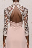 High Neck Light Pink Cut Out Holiday Party Dress