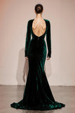 Dark Green Velvet Mermaid Long Sleeve Holiday Party Dress