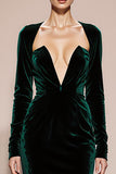 Dark Green Velvet Mermaid Long Sleeve Holiday Party Dress
