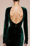 Dark Green Velvet Mermaid Long Sleeve Holiday Party Dress