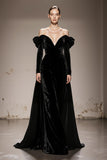 Off the Shoulder Black Velvet A Line Holiday Party Dress