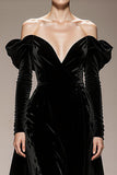 Off the Shoulder Black Velvet A Line Holiday Party Dress