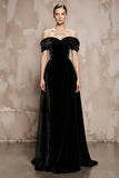 Black Velvet Off the Shoulder A Line Holiday Party Dress
