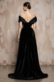 Black Velvet Off the Shoulder A Line Holiday Party Dress