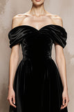 Black Velvet Off the Shoulder A Line Holiday Party Dress
