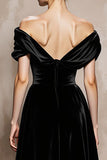 Black Velvet Off the Shoulder A Line Holiday Party Dress