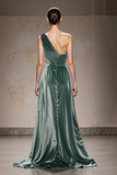 One Shoulder Velvet A Line Mint Green Holiday Party Dress