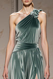 One Shoulder Velvet A Line Mint Green Holiday Party Dress