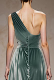 One Shoulder Velvet A Line Mint Green Holiday Party Dress