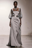 Silver A Line Square Neck Holiday Party Dress with Sash