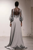 Silver A Line Square Neck Holiday Party Dress with Sash