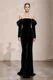 Velvet Off the Shoulder Mermaid Black Holiday Party Dress
