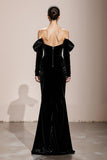 Velvet Off the Shoulder Mermaid Black Holiday Party Dress