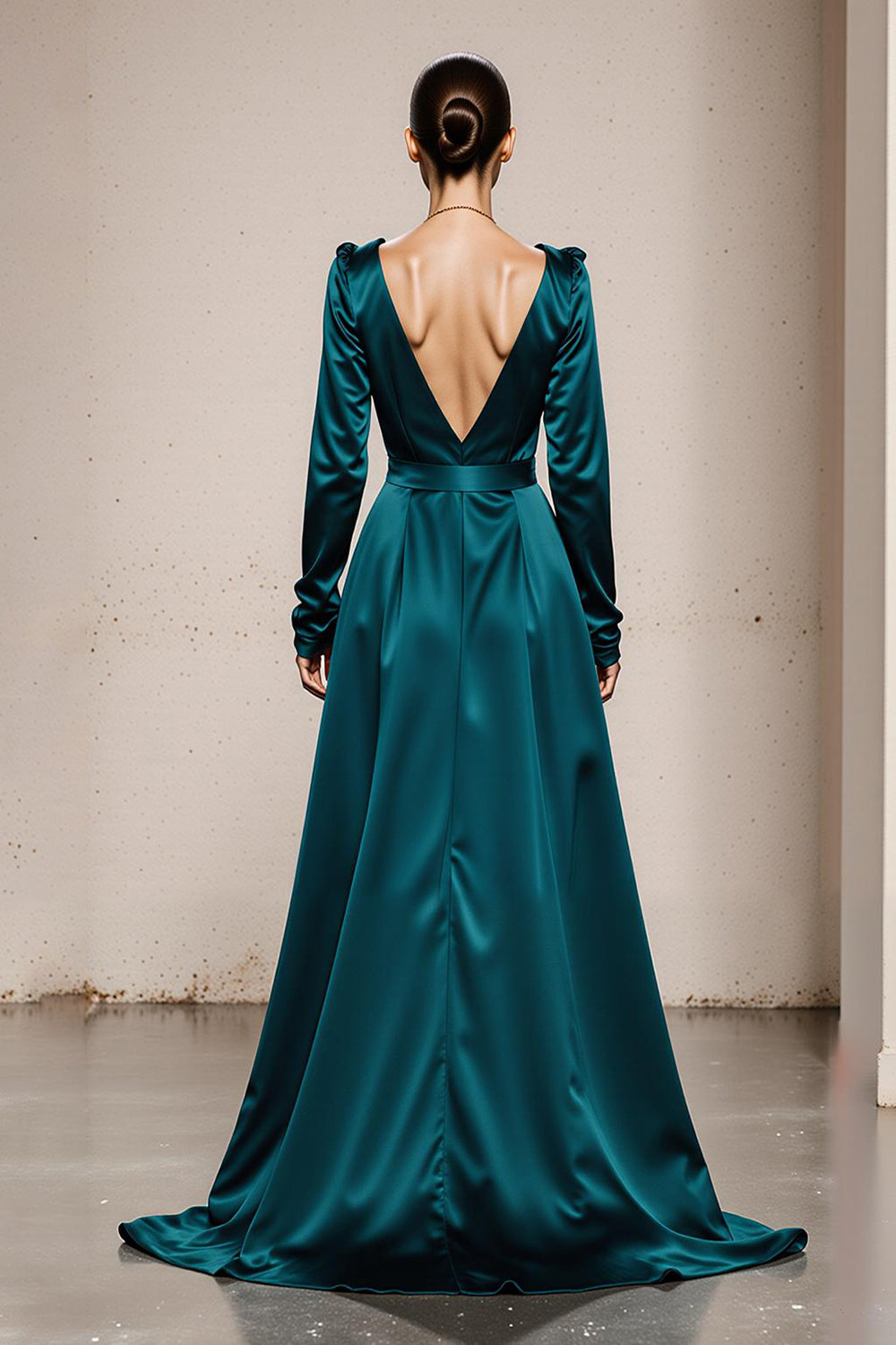 WEDTREND Women Long Sleeve Holiday Party Dress with Sash Satin A Line V-Neck Peacock Green Evening Dress Wedtrend UK WEDTREND Women Long Sleeve Holiday Party Dress with Sash Satin A Line V-Neck Peacock Green Evening Dress Wedtrend UK