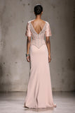 Light Pink Beaded Holiday Party Dress with Slit