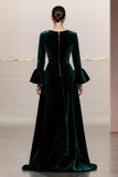 Dark Green Long Sleeve Velvet A Line Holiday Party Dress