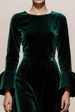 Dark Green Long Sleeve Velvet A Line Holiday Party Dress