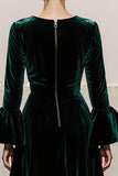 Dark Green Long Sleeve Velvet A Line Holiday Party Dress