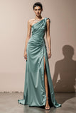 One Shoulder A Line Ruched Mint Green Holiday Party Dress