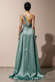 One Shoulder A Line Ruched Mint Green Holiday Party Dress