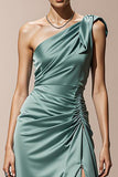 One Shoulder A Line Ruched Mint Green Holiday Party Dress