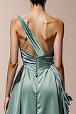 One Shoulder A Line Ruched Mint Green Holiday Party Dress