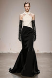 Halter Mermaid Black and White Formal Dress