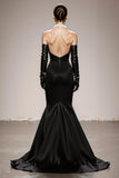 Halter Mermaid Black and White Formal Dress