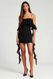Bodycon Cold Shoulder Little Black Dress with Ruffles