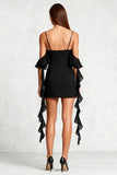 Bodycon Cold Shoulder Little Black Dress with Ruffles