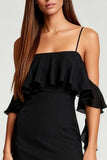 Bodycon Cold Shoulder Little Black Dress with Ruffles