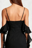 Bodycon Cold Shoulder Little Black Dress with Ruffles