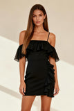 Cold Shoulder Bodycon Ruffled Little Black Dress